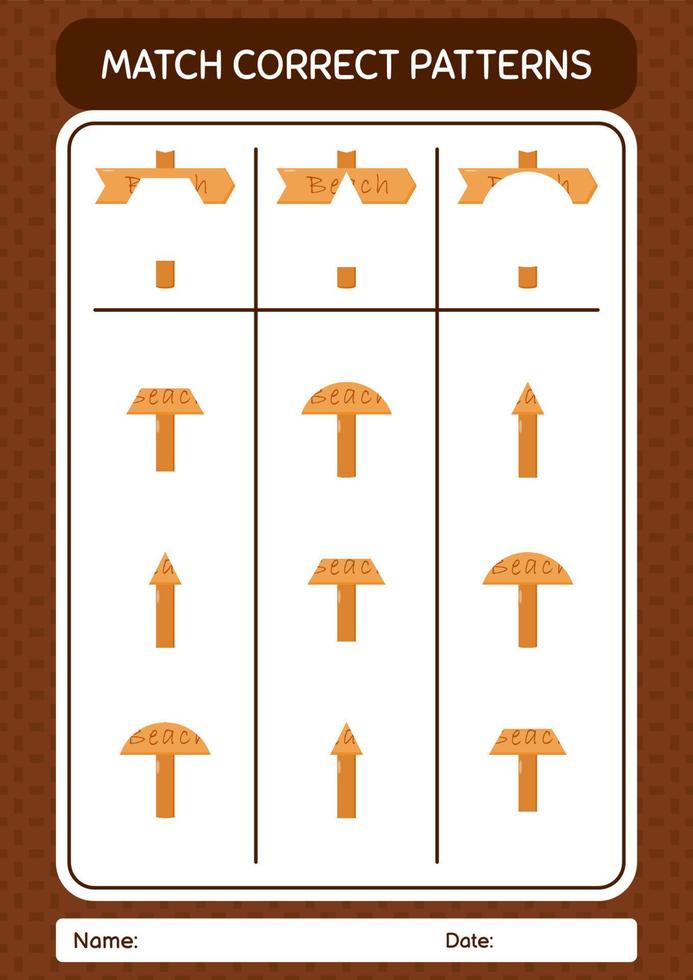 Match pattern game with sign board. worksheet for preschool kids, kids activity sheet vector