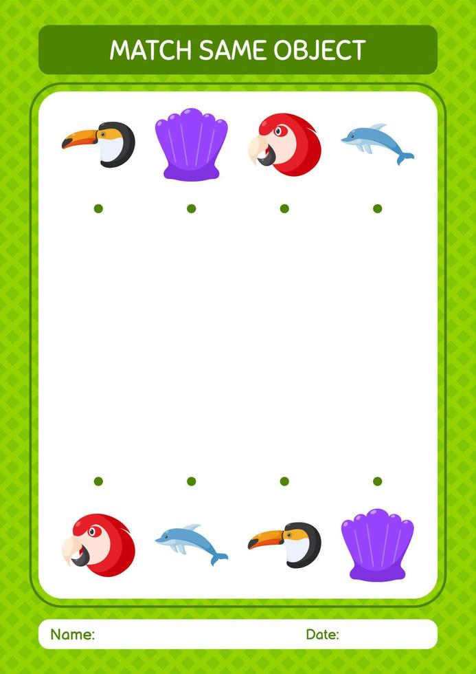 Match with same object game summer icon. worksheet for preschool kids, kids activity sheet vector