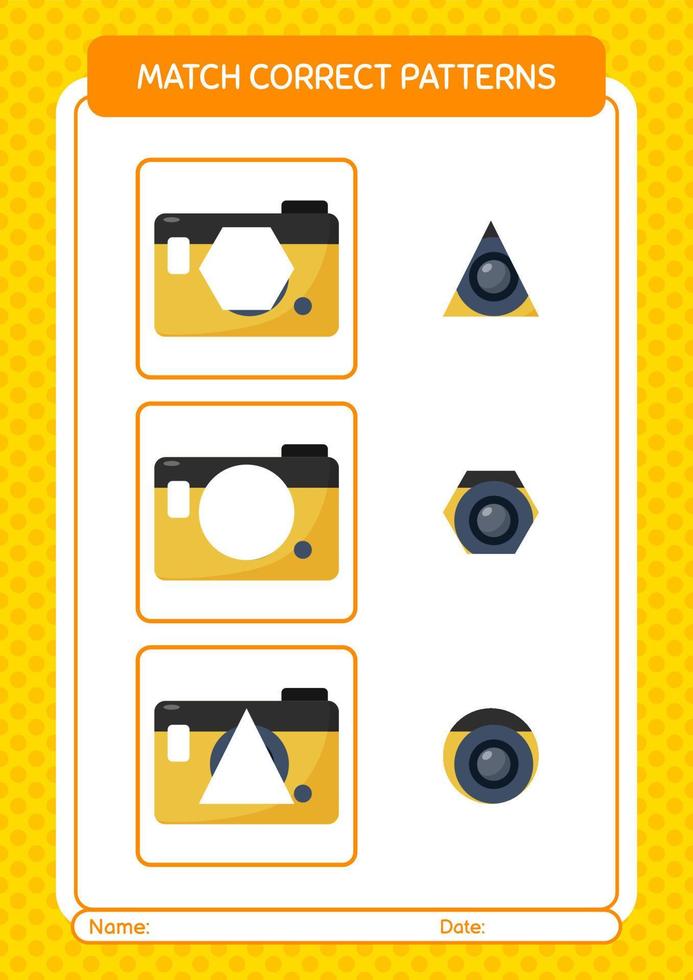 Match pattern game with camera. worksheet for preschool kids, kids activity sheet vector