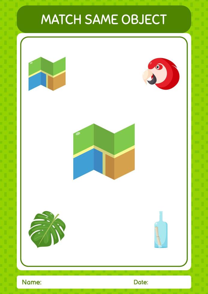 Match with same object game summer icon. worksheet for preschool kids, kids activity sheet vector