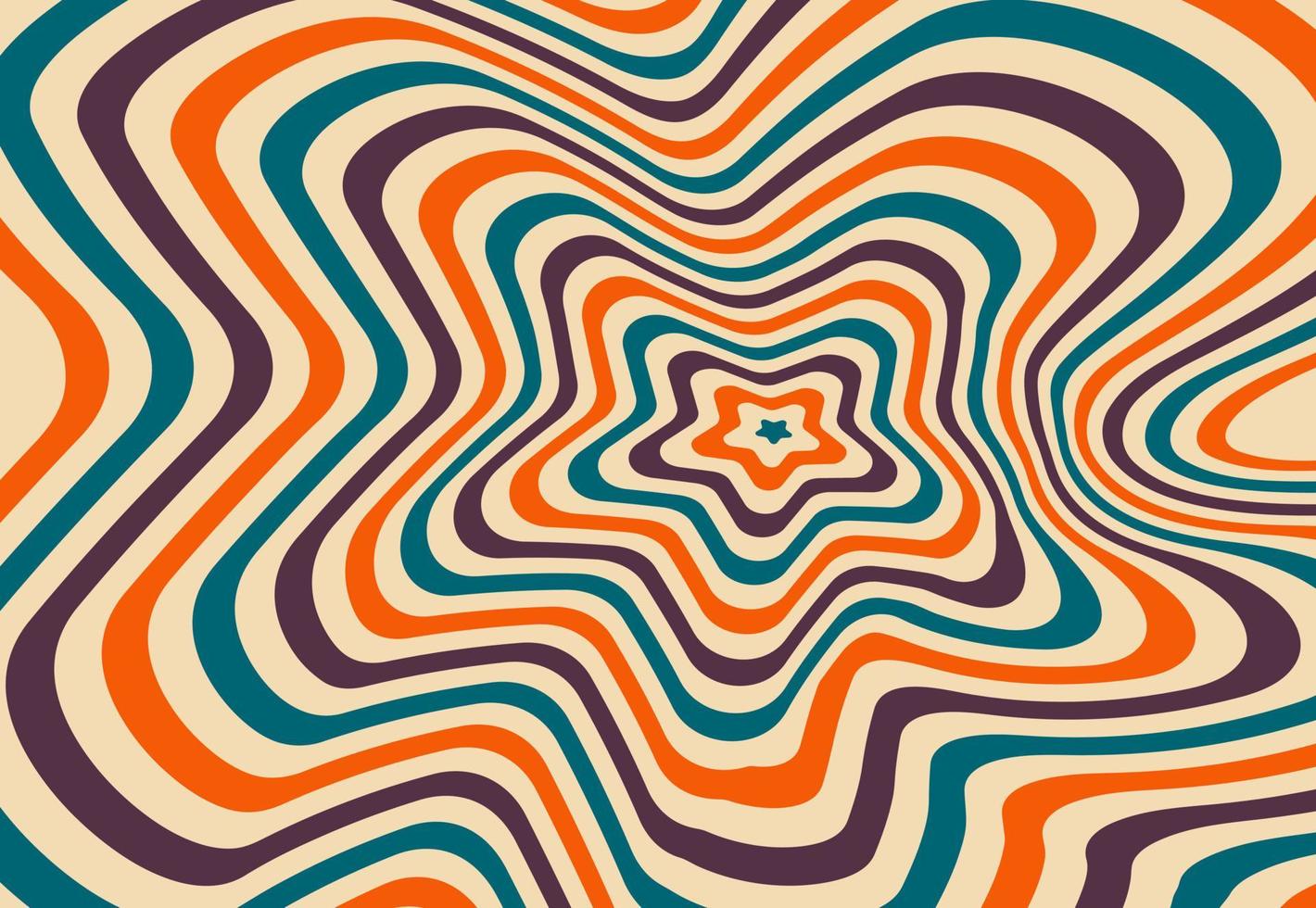 fondo ondulado psicodélico maravilloso retro. ilustración vectorial al estilo de 1970 vector