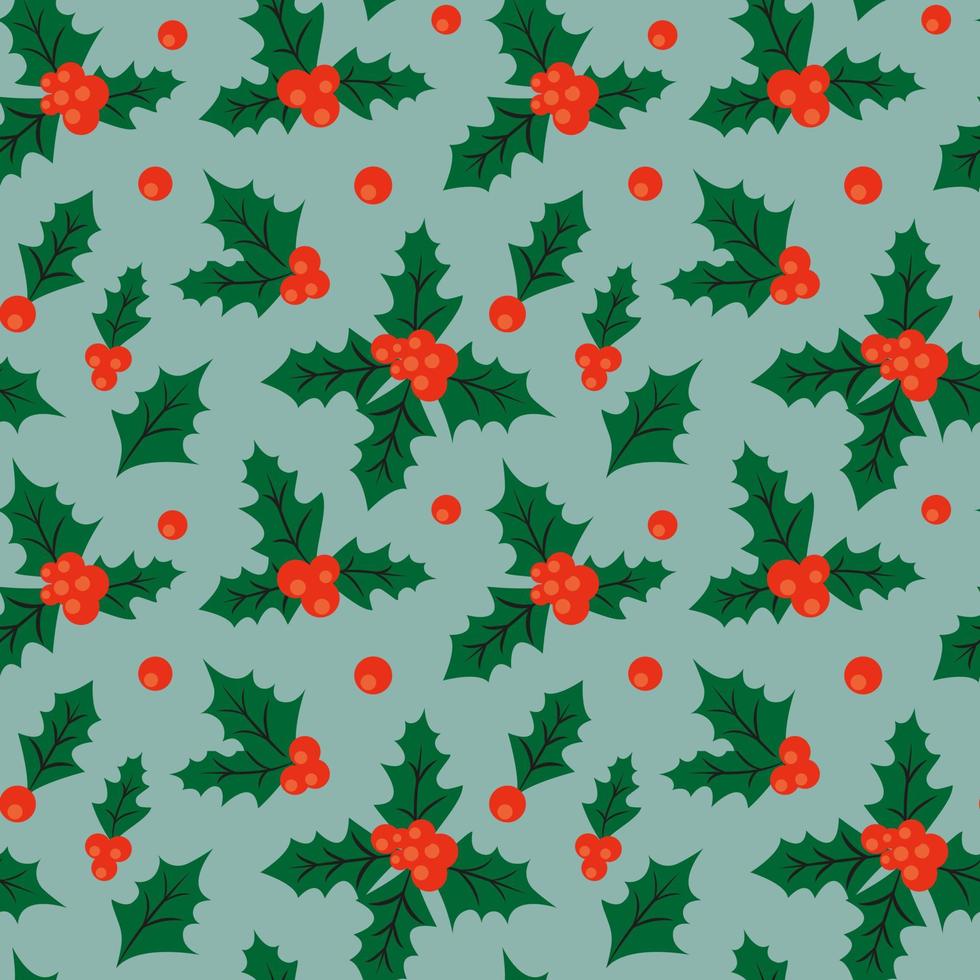 Retro Christmas seamless background with holly leaves and berries vector