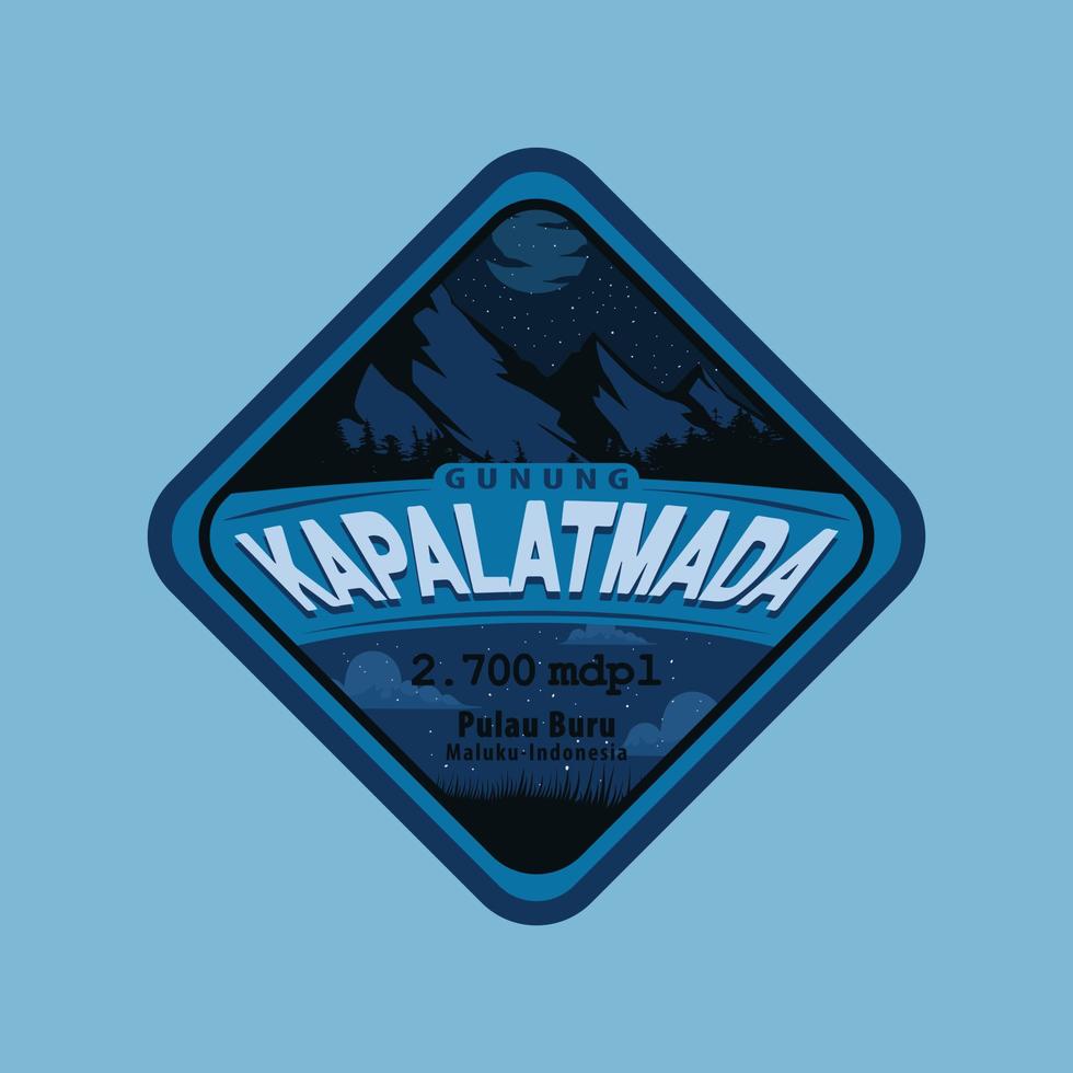logotipo de la montaña. la montaña originaria de indonesia maluku se llama monte kapalatmada. con una altura de 2.700 metros. vector