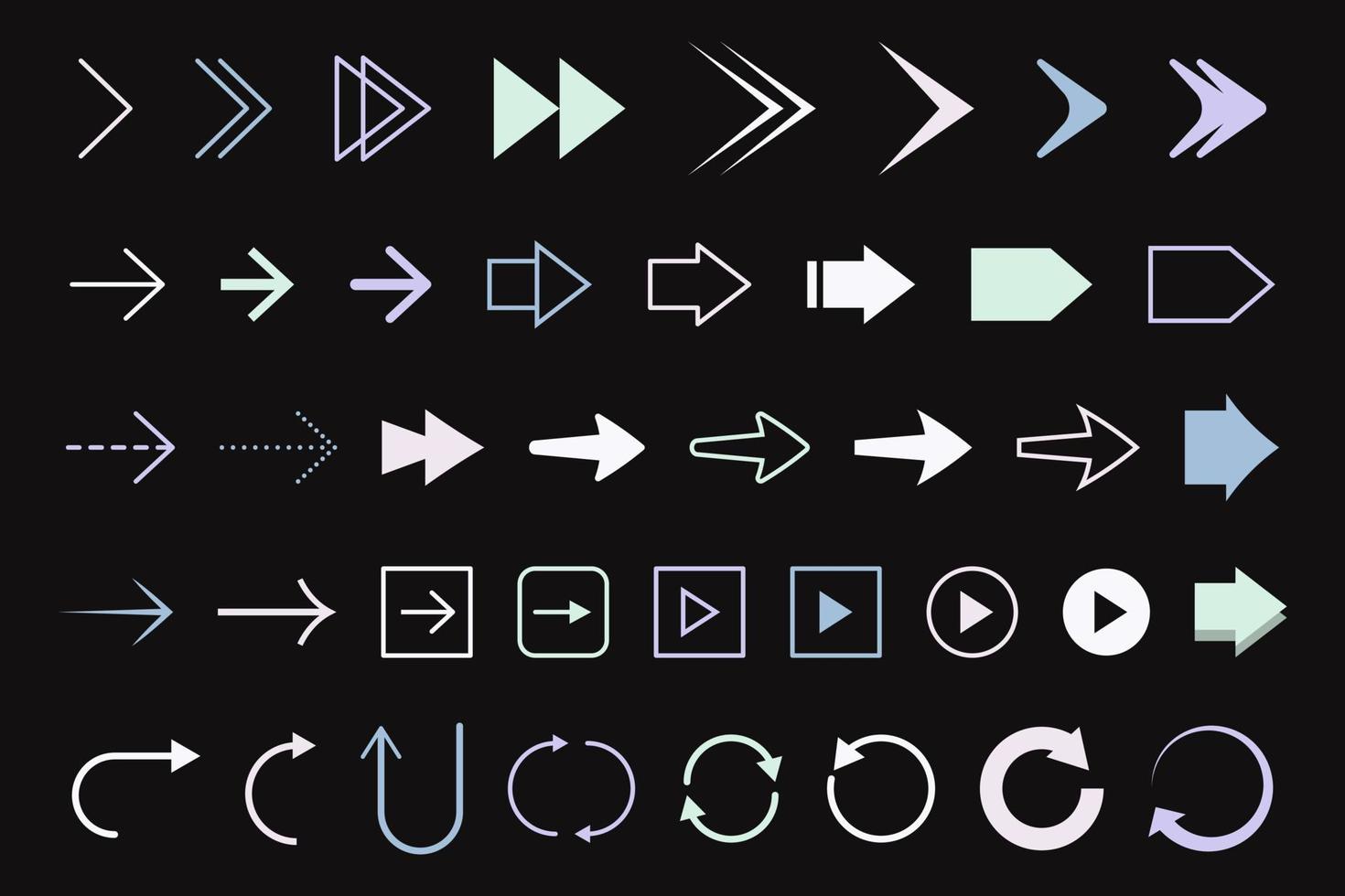 Set of arrow icons of various shapes. Vector illustration