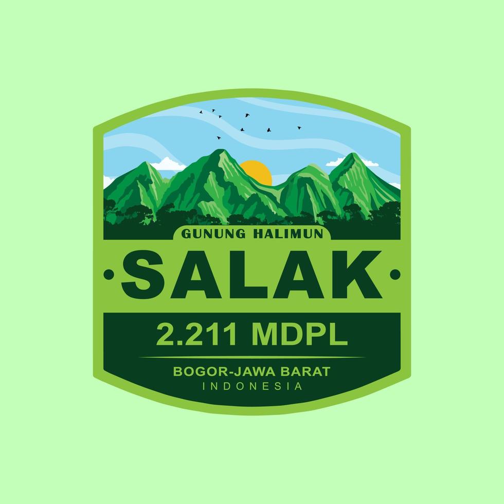 logotipo de la montaña. la montaña que se origina en java occidental de indonesia se llama monte salak. con una altura de 2.221 metros. vector