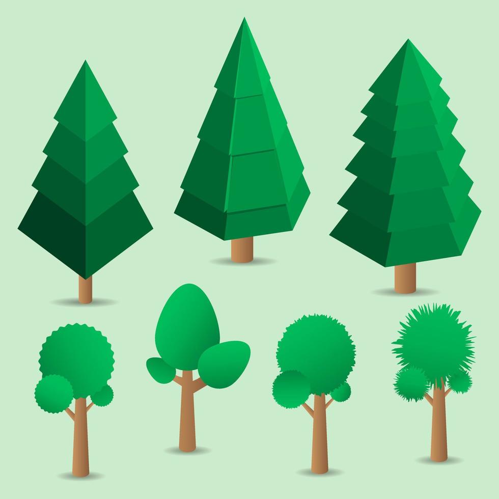 Set of Green Isometric Tree. Spruce. Christmas Trees. Pine Trees. Vector Illustration