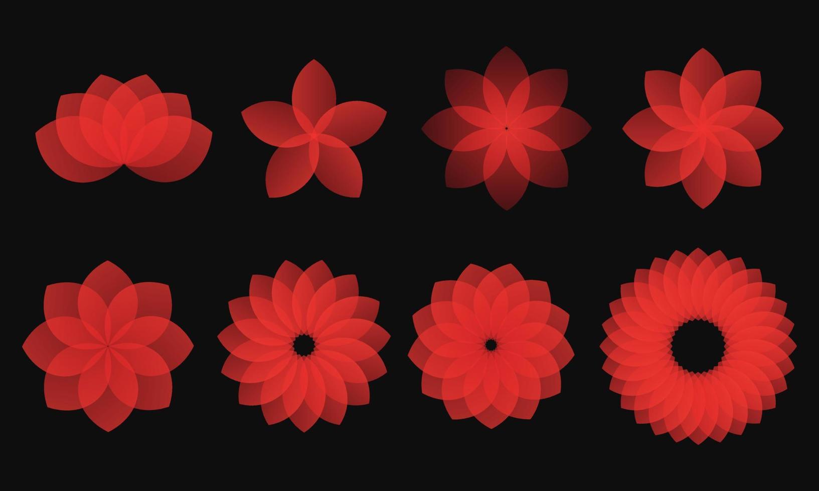 Red gradient flower set. Vector illustration