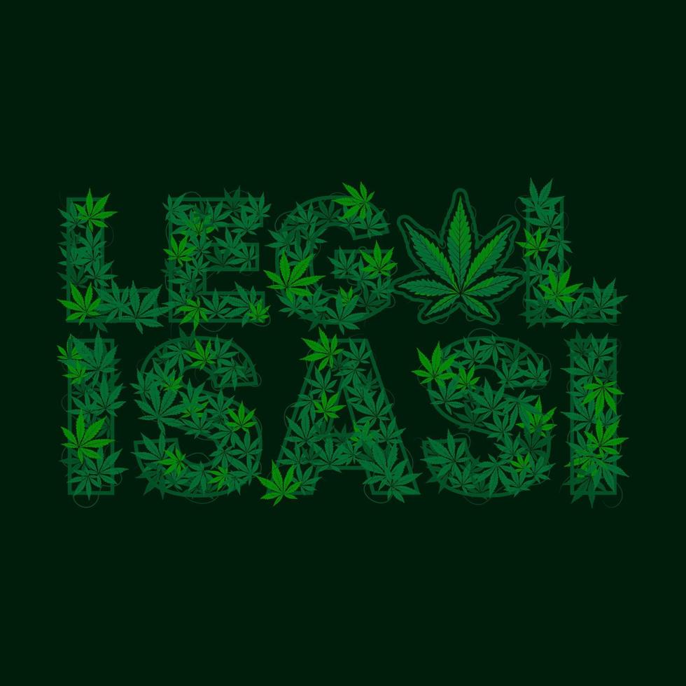 marihuana legalisasi. palabra vectorial con patrón de hoja de marihuana verde vector