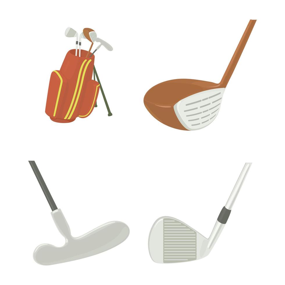 Golf stick icon set, cartoon style vector