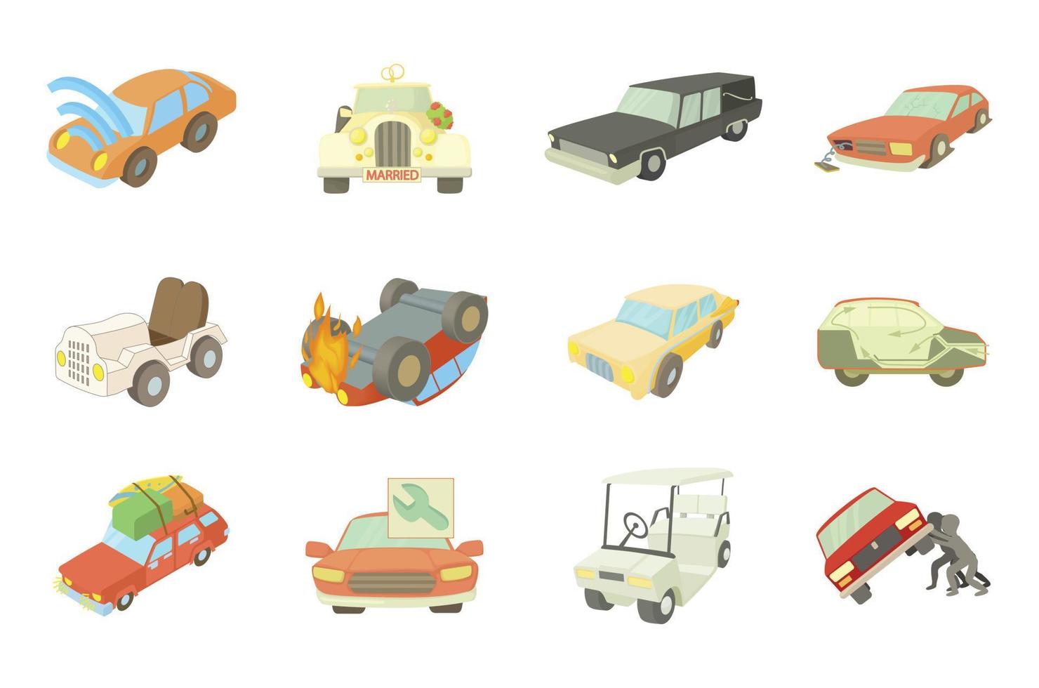 conjunto de iconos de coche, estilo de dibujos animados vector