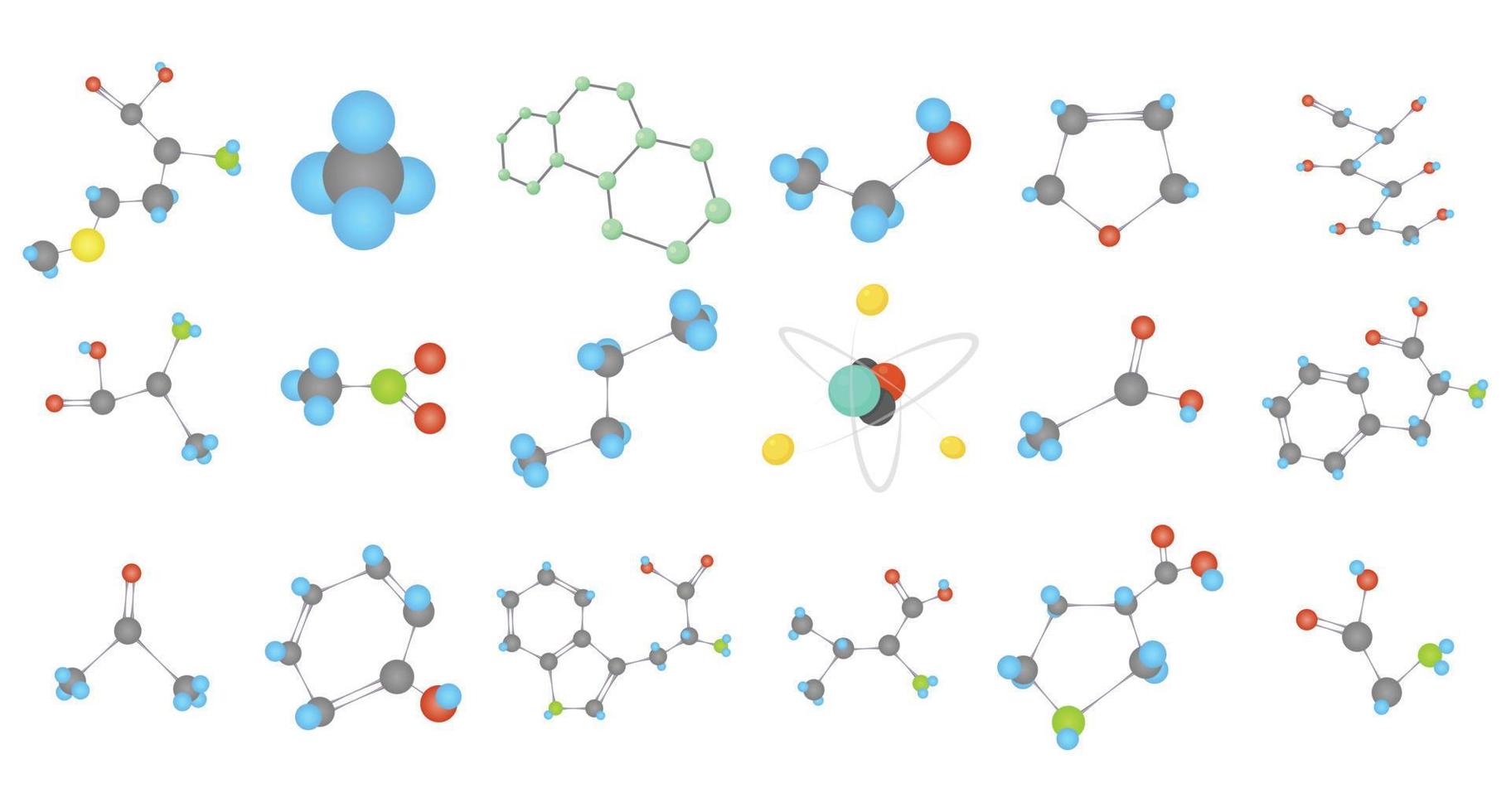 conjunto de iconos de molécula, estilo de dibujos animados vector