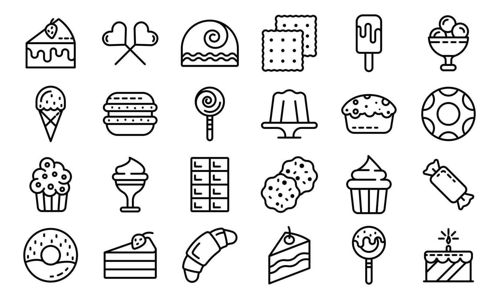 Confectionery icons set, outline style vector