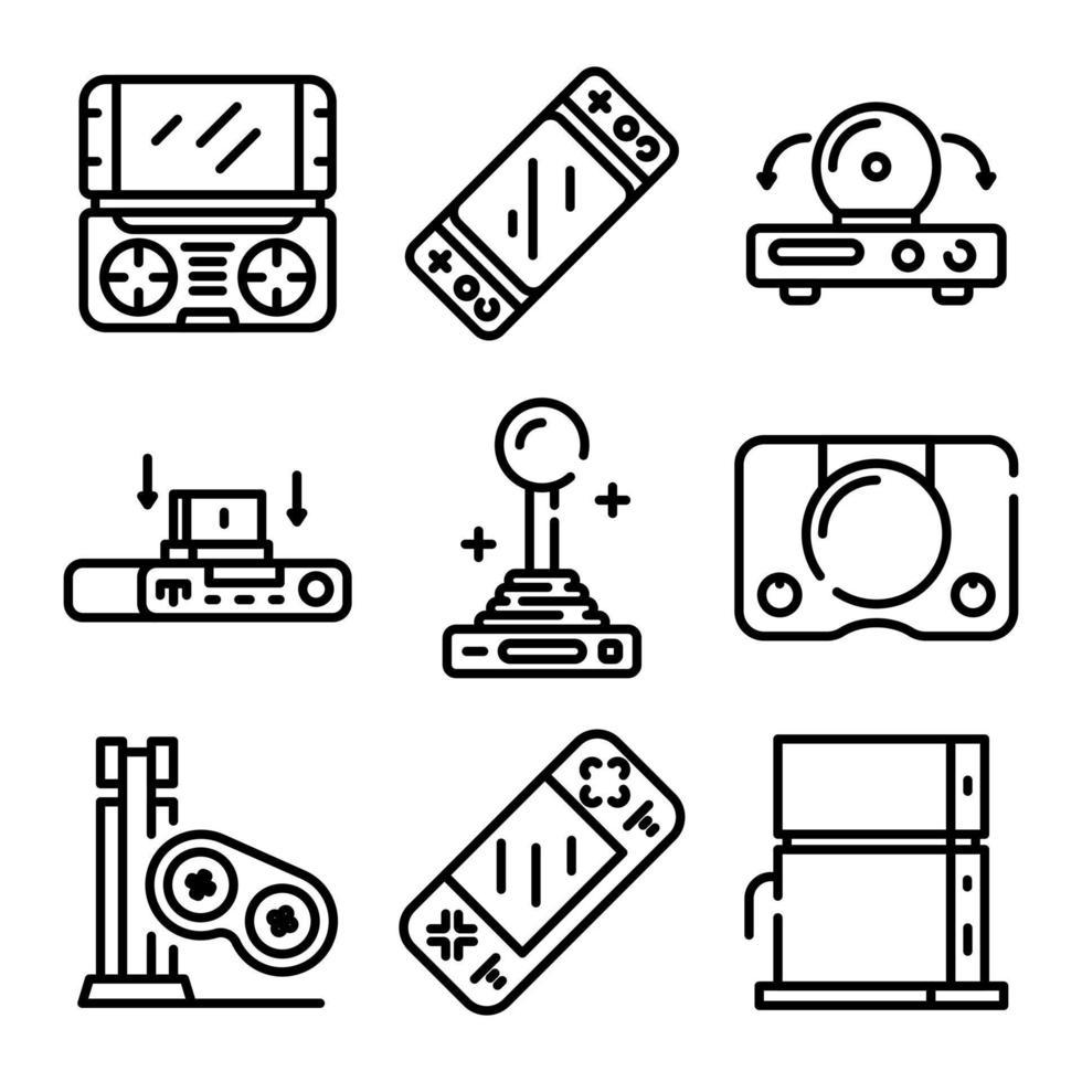 Console icons set, outline style vector