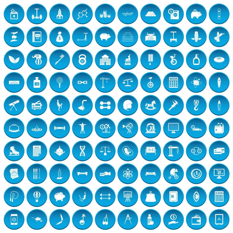 100 iconos de equilibrio conjunto azul vector