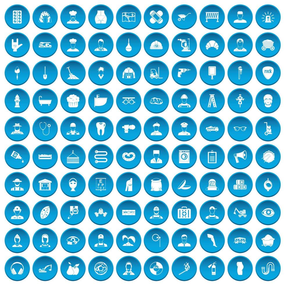 100 different professions icons set blue vector