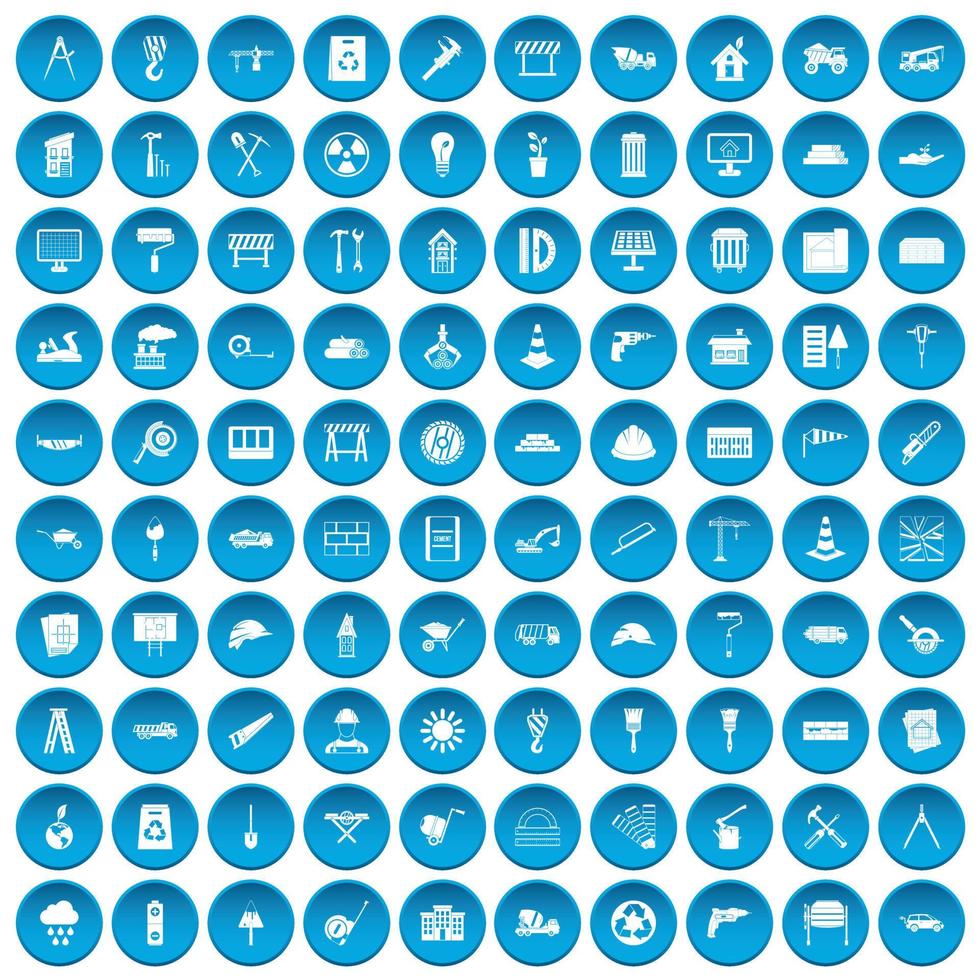 100 construction site icons set blue vector