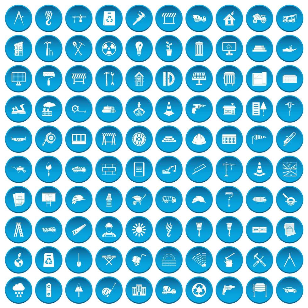 100 iconos de sitio de construcción conjunto azul vector