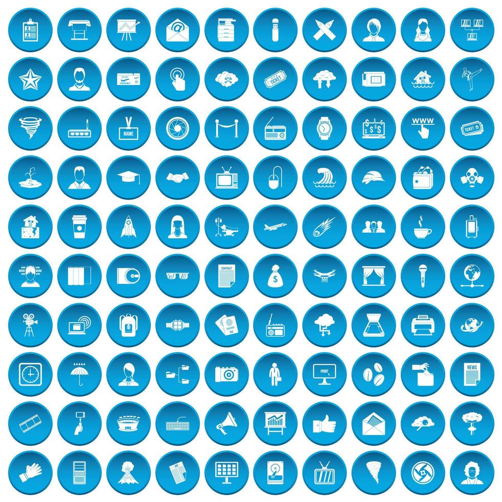 100 journalist icons set blue vector
