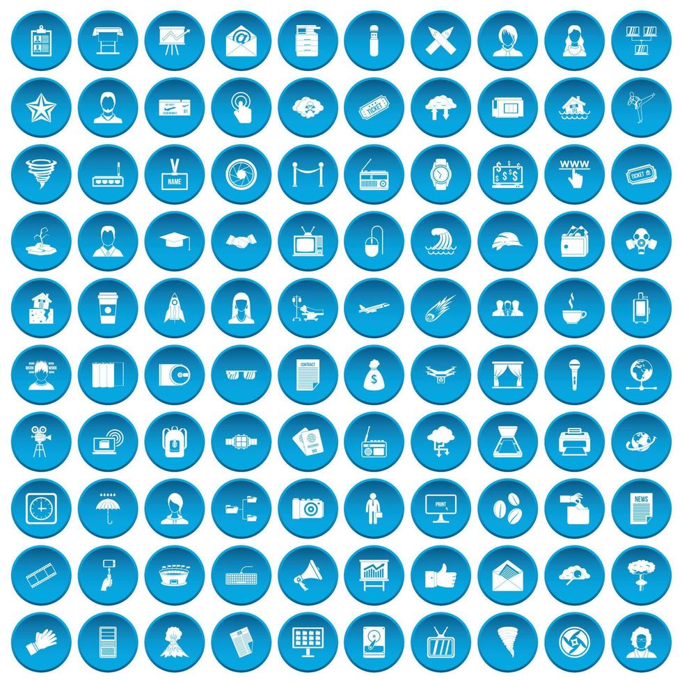 100 iconos de periodista set azul vector