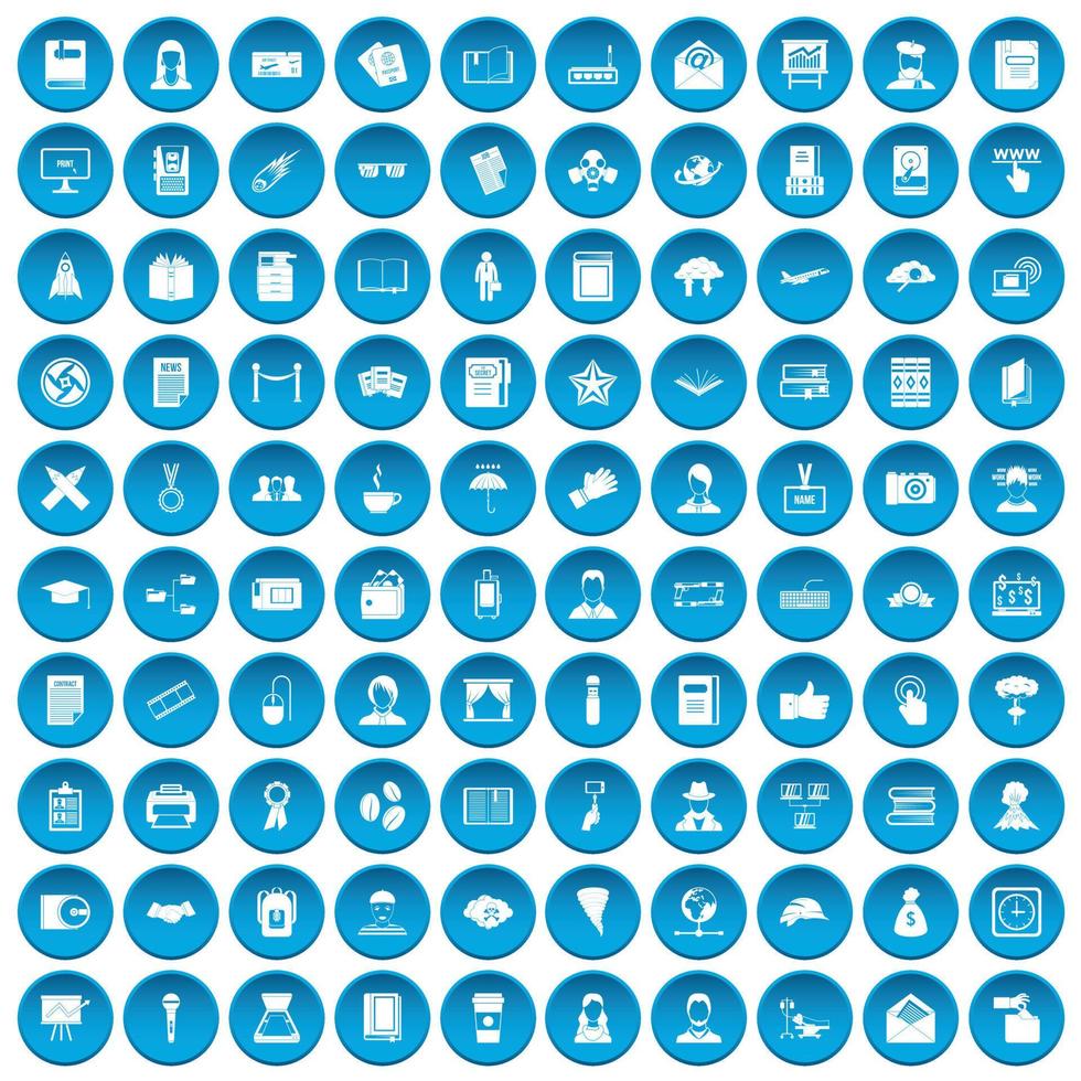 100 iconos de escritor conjunto azul vector