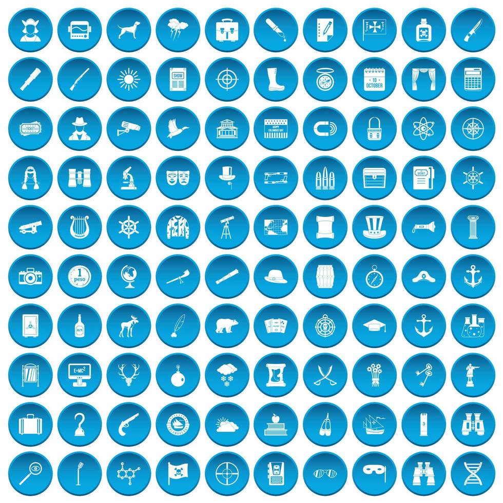 100 binoculars icons set blue vector