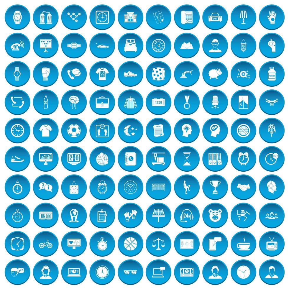 100 iconos de reloj azul vector