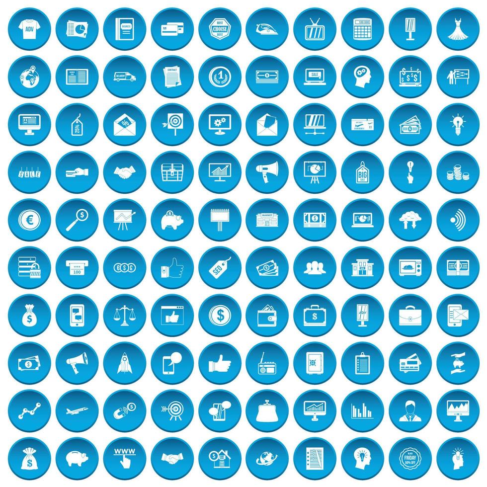 100 iconos de comercio electrónico en azul vector