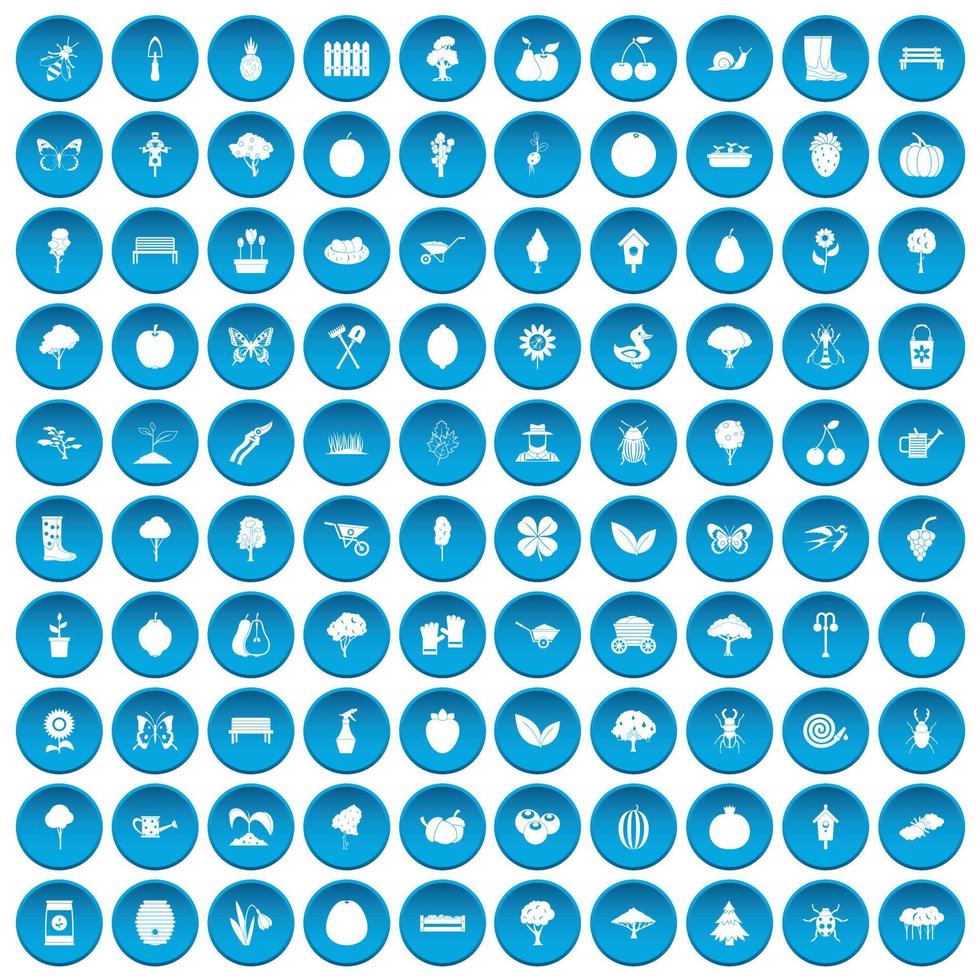 100 iconos de jardinería azul vector