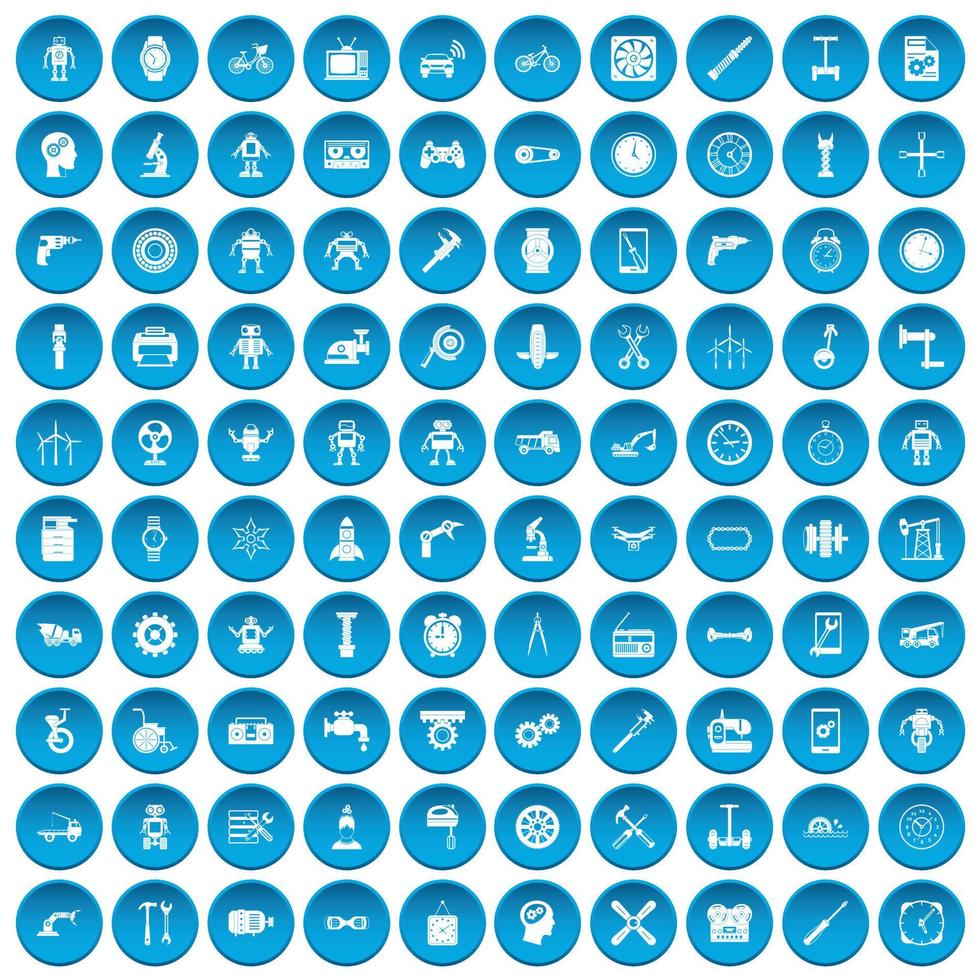100 gear icons set blue vector
