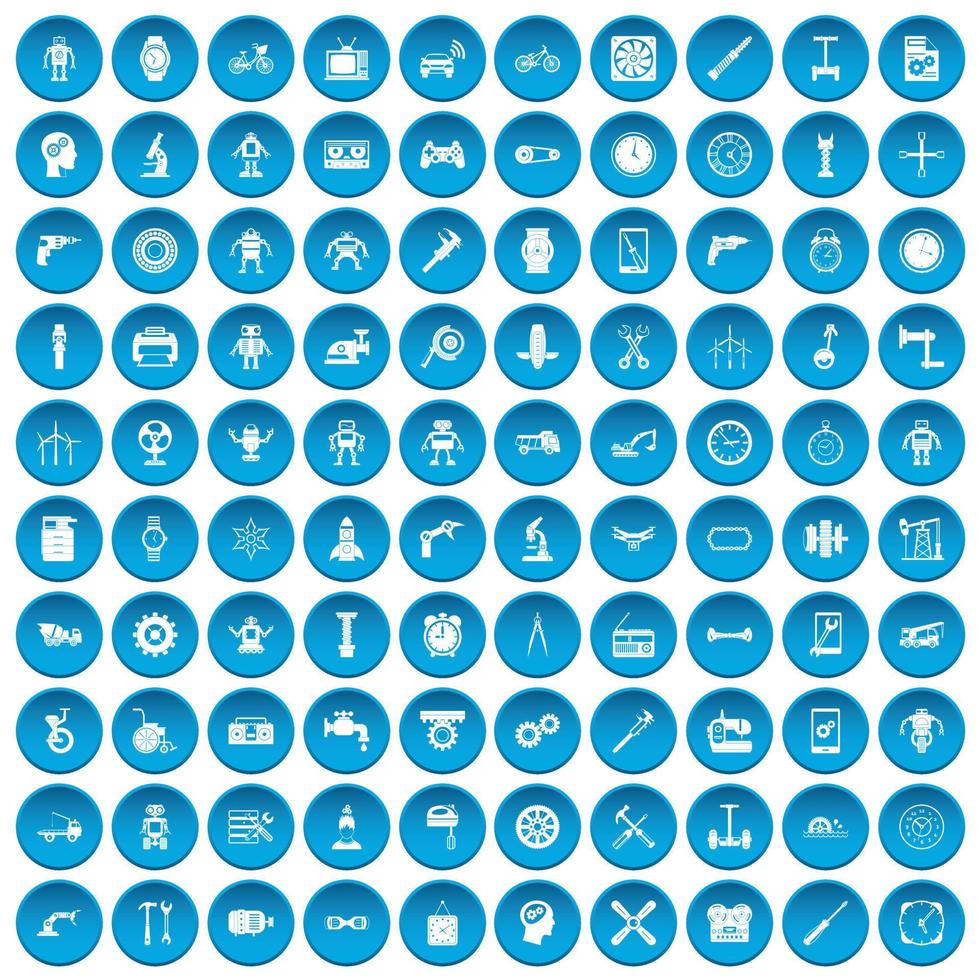 100 gear icons set blue vector