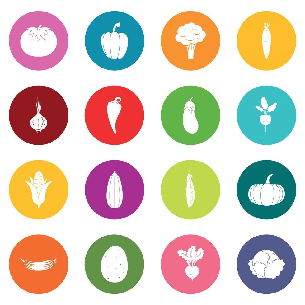 conjunto de iconos de verduras muchos colores vector