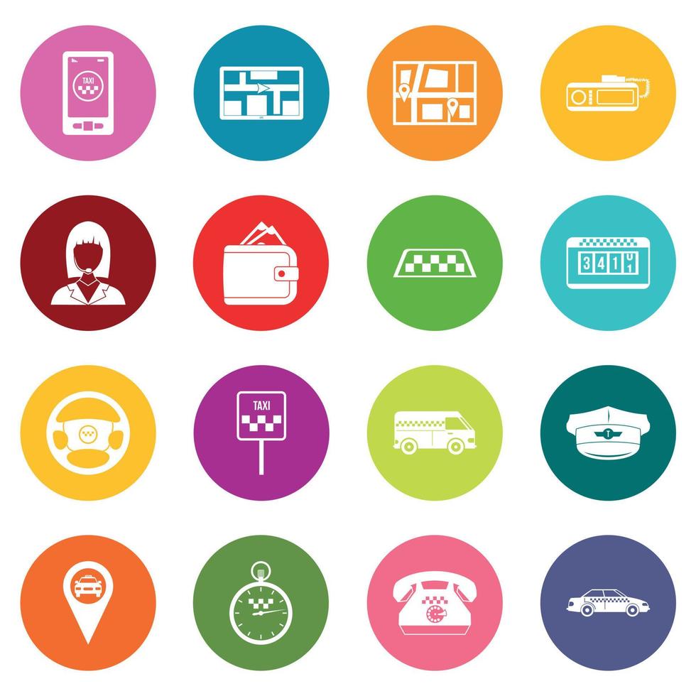 conjunto de iconos de taxi muchos colores vector