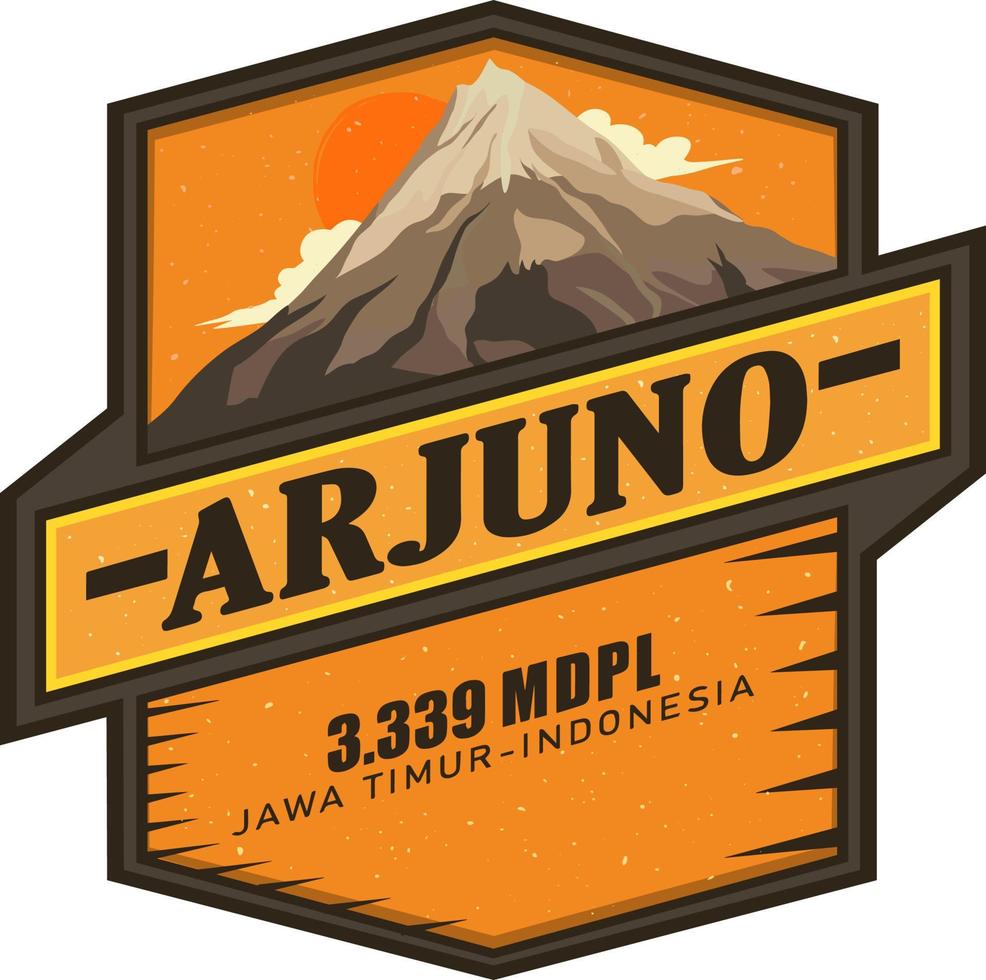 logotipo de la montaña. la montaña que se origina en indonesia java oriental se llama monte arjuno. con una altura de 3.339 metros. vector