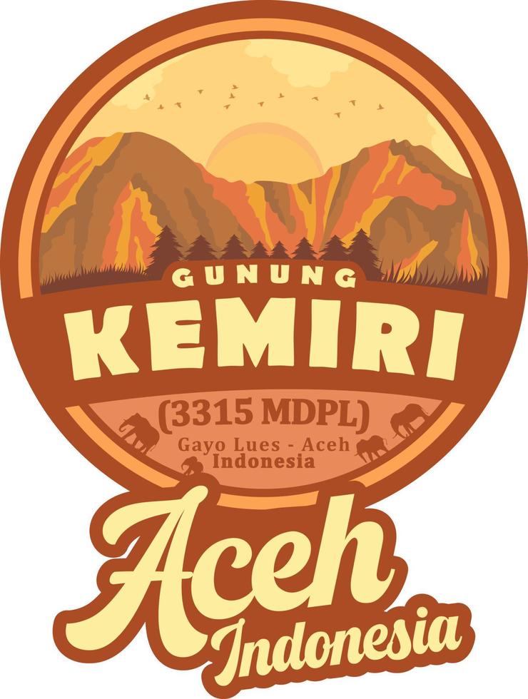 logotipo de la montaña. la montaña originaria de indonesia aceh se llama monte kemiri. con una altura de 3.315 metros. vector