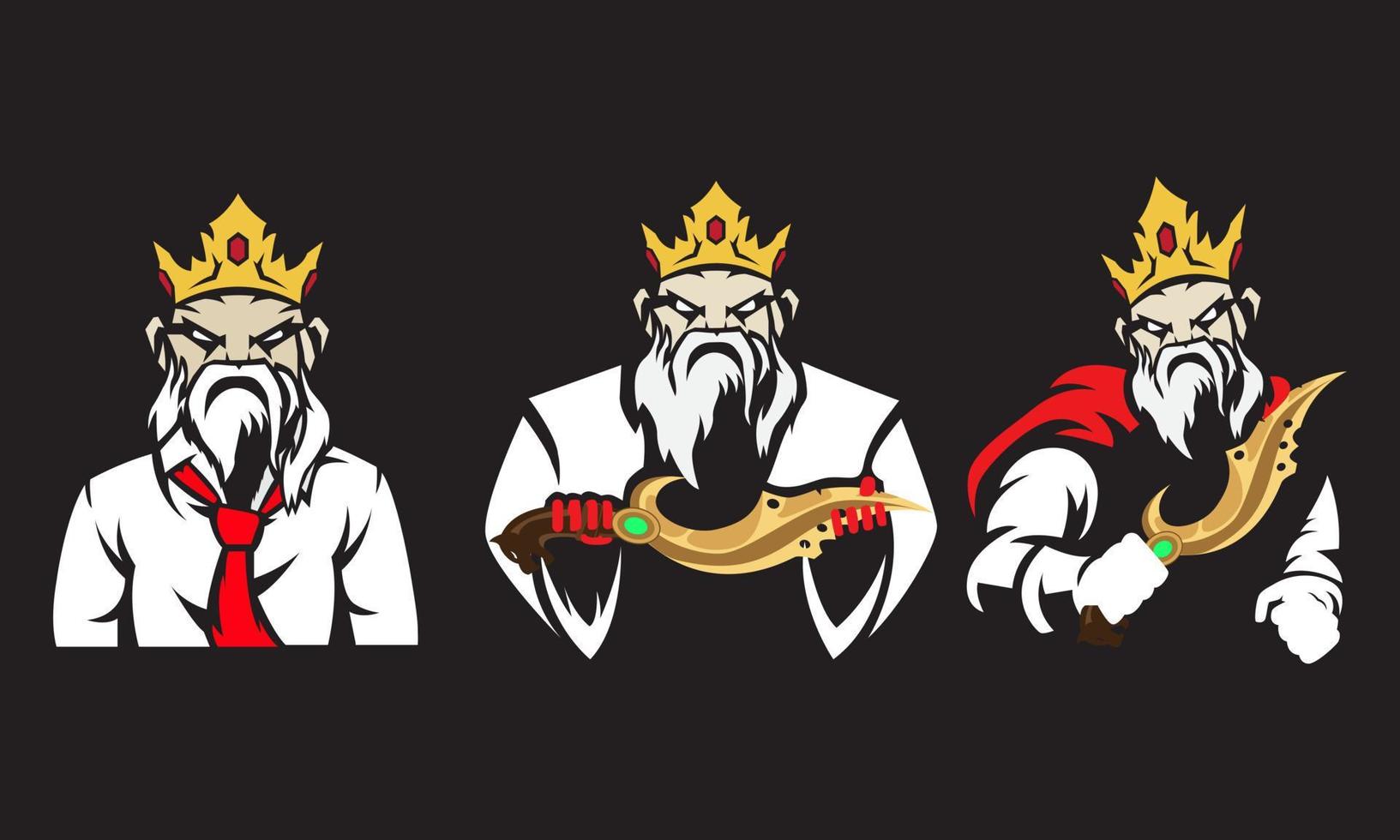el personaje del viejo rey con varios disfraces usa un arma kujang. ilustración vectorial vector