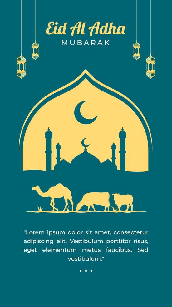 eid al adha mubarak ilustración de diseño plano plantilla de historia de redes sociales vector