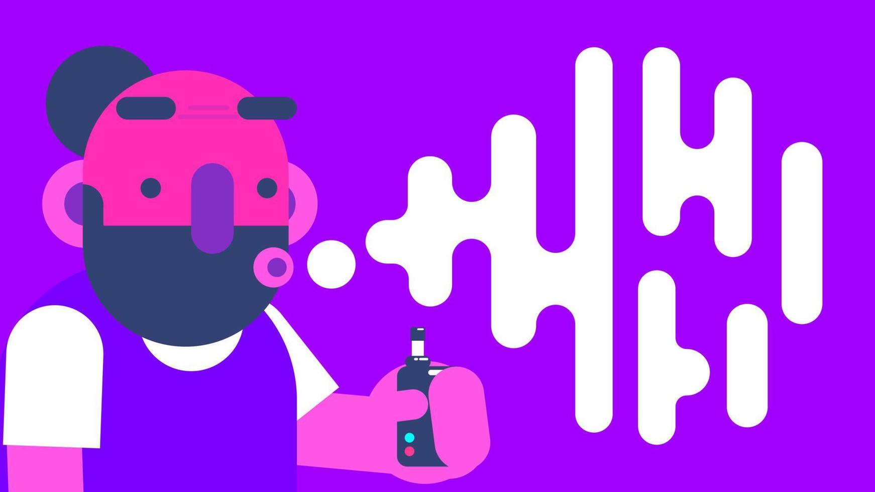 A Unique Bearded Man Smoking With Vape Flat Design Illustration vector