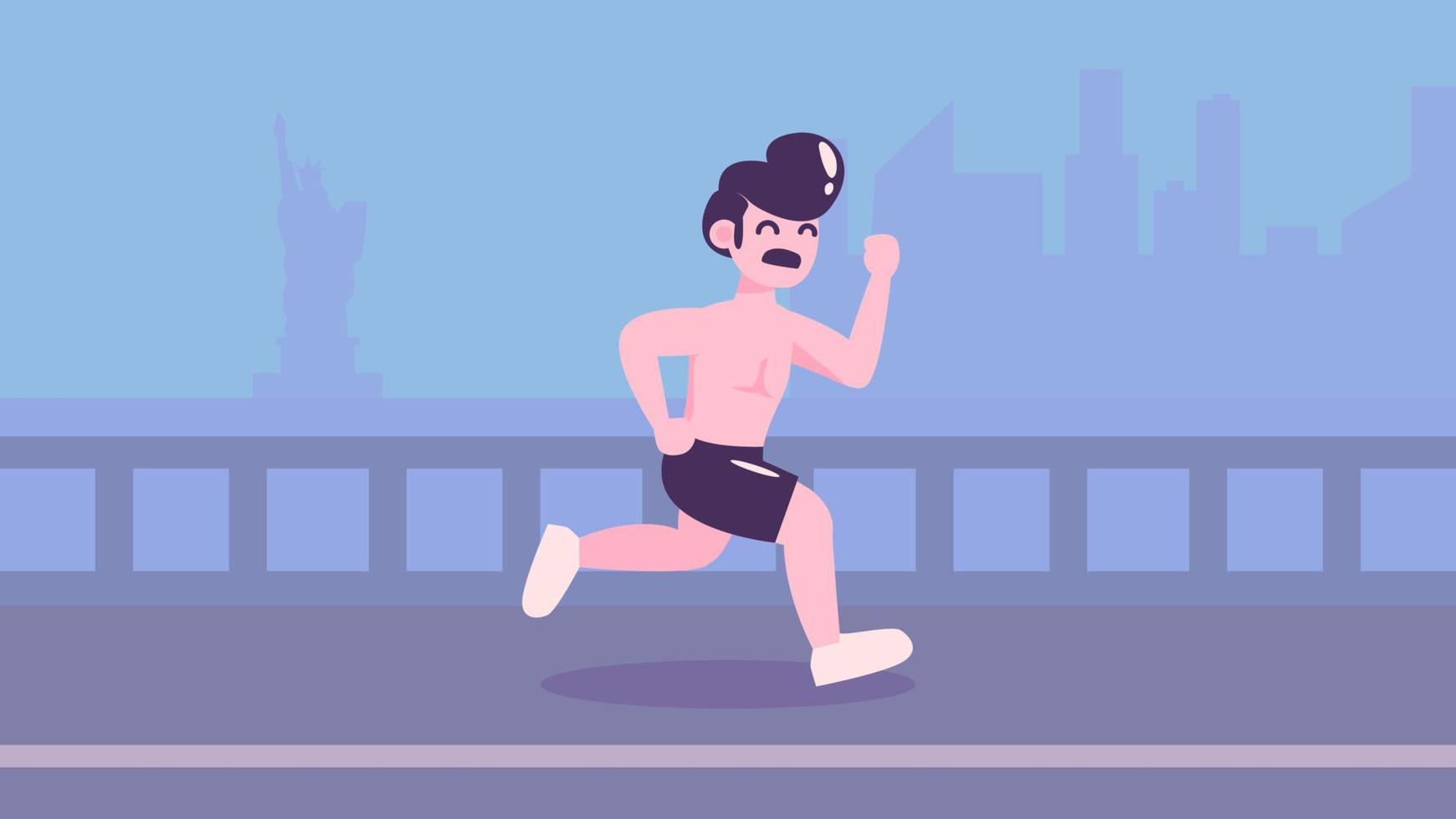 Stylish Athletic Man Running With New York Background Scenery Vintage Illustration vector