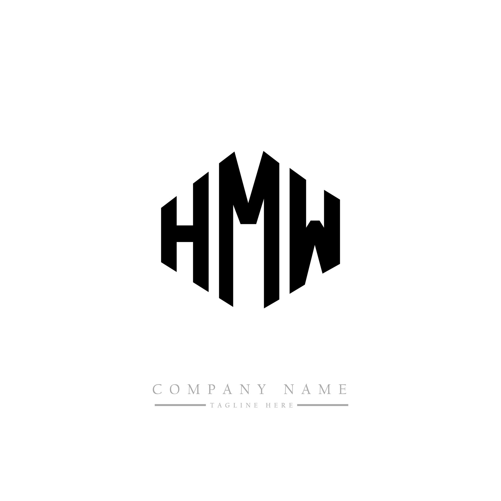 HMW letter logo design with polygon shape. HMW polygon and cube shape