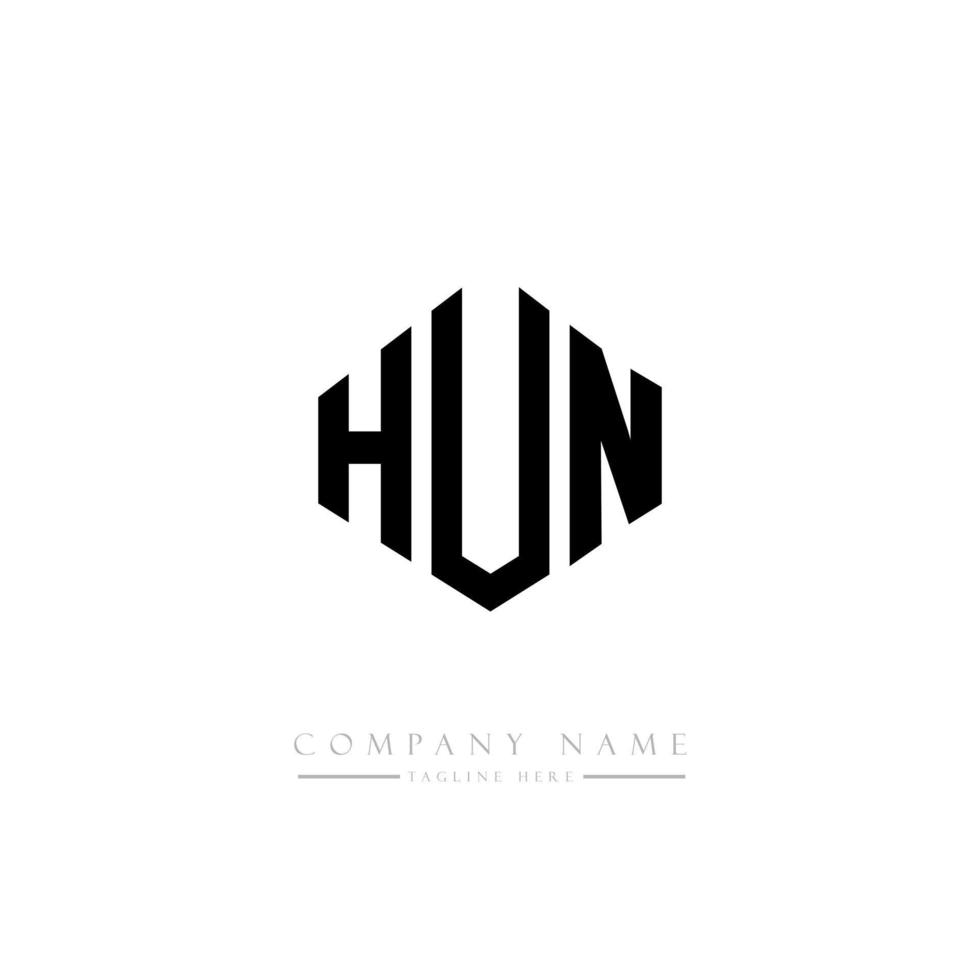 HUN letter logo design with polygon shape. HUN polygon and cube shape logo design. HUN hexagon vector logo template white and black colors. HUN monogram, business and real estate logo.