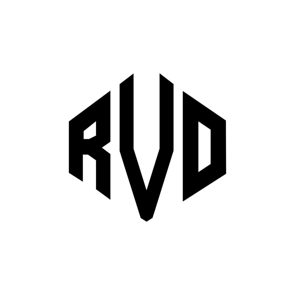 RVO letter logo design with polygon shape. RVO polygon and cube shape logo design. RVO hexagon vector logo template white and black colors. RVO monogram, business and real estate logo.