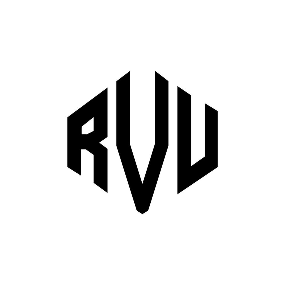 RVU letter logo design with polygon shape. RVU polygon and cube shape logo design. RVU hexagon vector logo template white and black colors. RVU monogram, business and real estate logo.