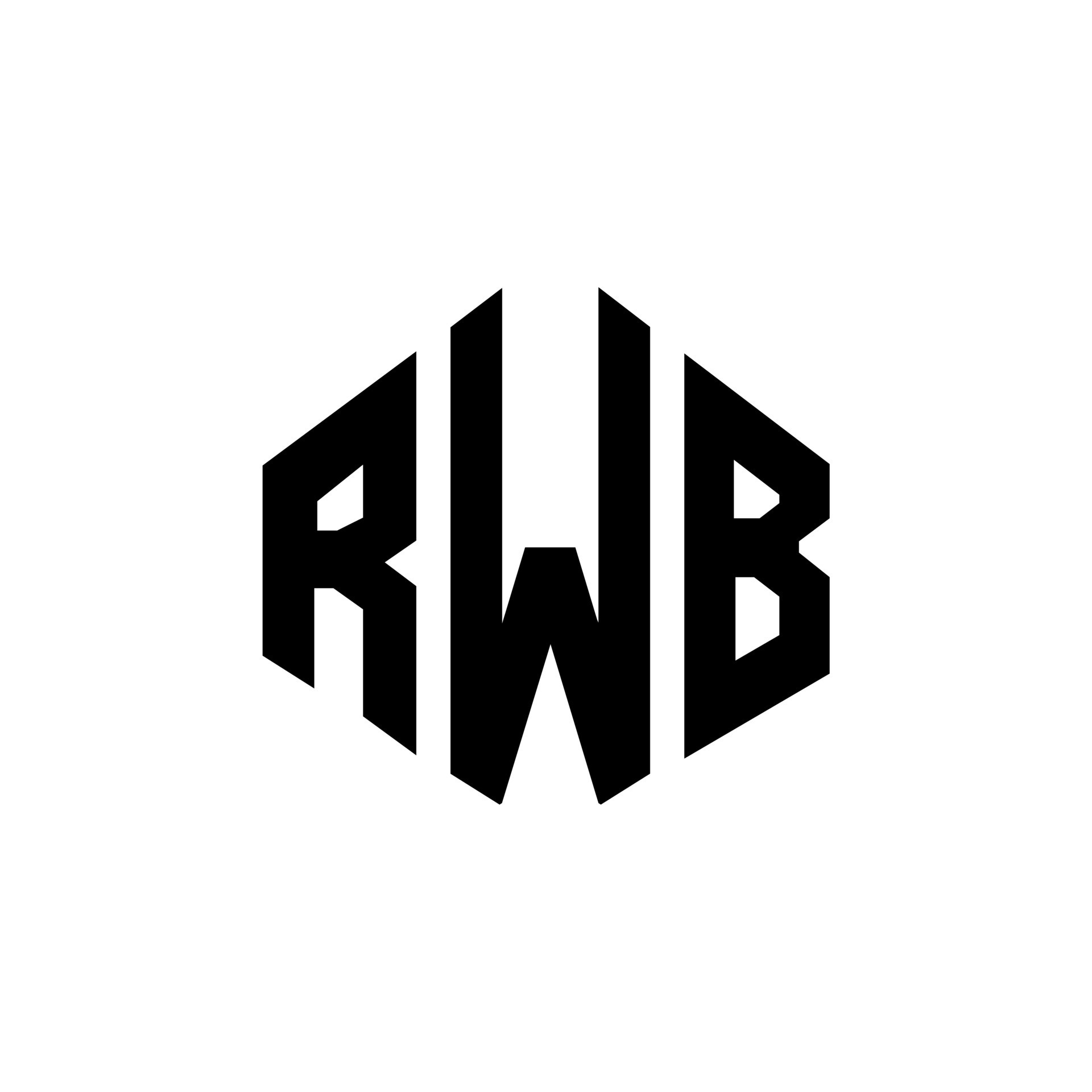 RWB letter logo design with polygon shape. RWB polygon and cube shape