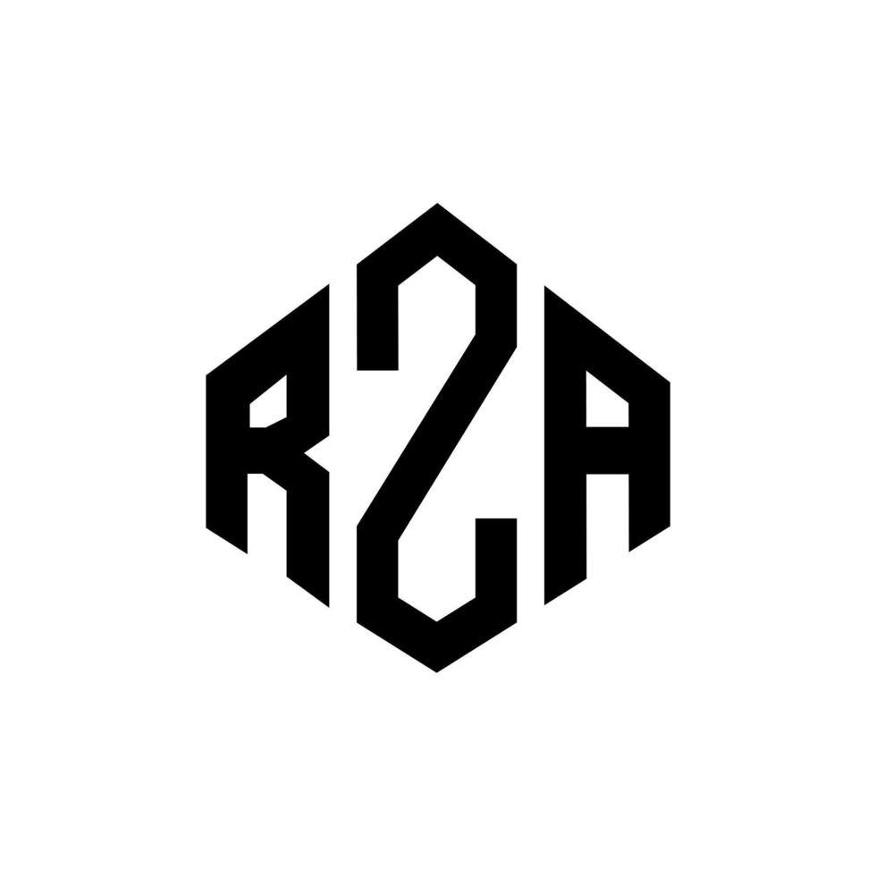 RZA letter logo design with polygon shape. RZA polygon and cube shape logo design. RZA hexagon vector logo template white and black colors. RZA monogram, business and real estate logo.