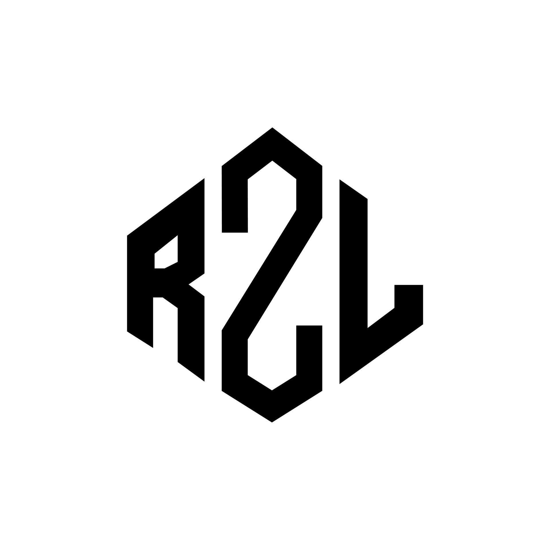 RZL letter logo design with polygon shape. RZL polygon and cube shape logo design. RZL hexagon