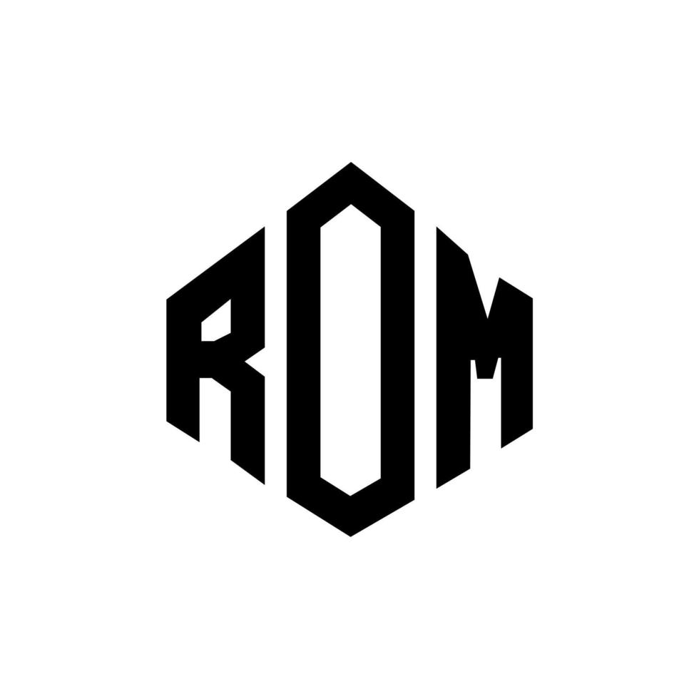 ROM letter logo design with polygon shape. ROM polygon and cube shape logo design. ROM hexagon vector logo template white and black colors. ROM monogram, business and real estate logo.