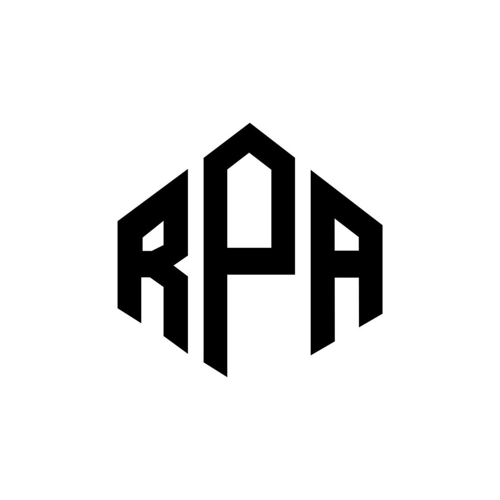 RPA letter logo design with polygon shape. RPA polygon and cube shape logo design. RPA hexagon vector logo template white and black colors. RPA monogram, business and real estate logo.