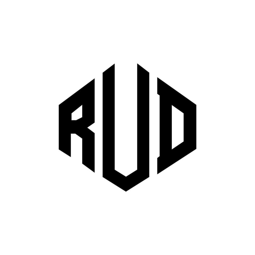 RUD letter logo design with polygon shape. RUD polygon and cube shape logo design. RUD hexagon vector logo template white and black colors. RUD monogram, business and real estate logo.
