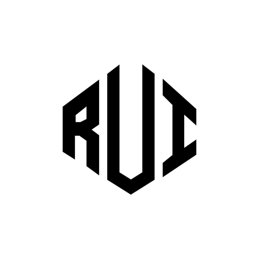 RUI letter logo design with polygon shape. RUI polygon and cube shape logo design. RUI hexagon vector logo template white and black colors. RUI monogram, business and real estate logo.