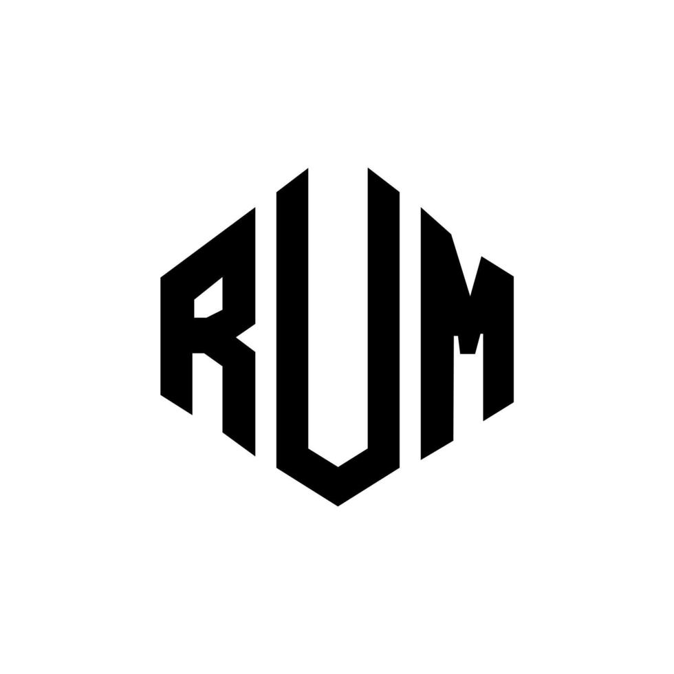 RUM letter logo design with polygon shape. RUM polygon and cube shape logo design. RUM hexagon vector logo template white and black colors. RUM monogram, business and real estate logo.